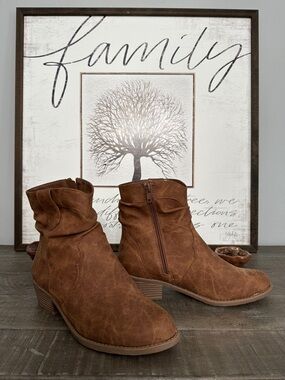 Women's Brown Slouch Ankle Boots - Casual Zip Comfort